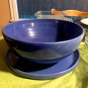 Extra large Bybee pottery punch bowl with plate.